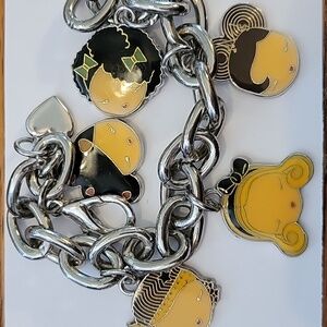 Harajuku Lovers Enamel Charm Bangle Bracelet Chunky Gwen Stefani 5 Doll Charms